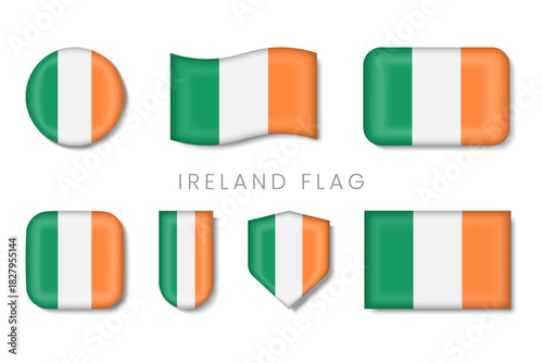 Ireland Flag Icon Set, Glossy and 3D Ireland Flag Collection