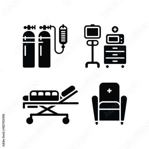 Medical equipment icons showcasing hospital care and patient support