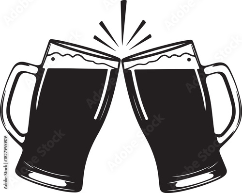 Clinking beer mugs cheers toast illustration