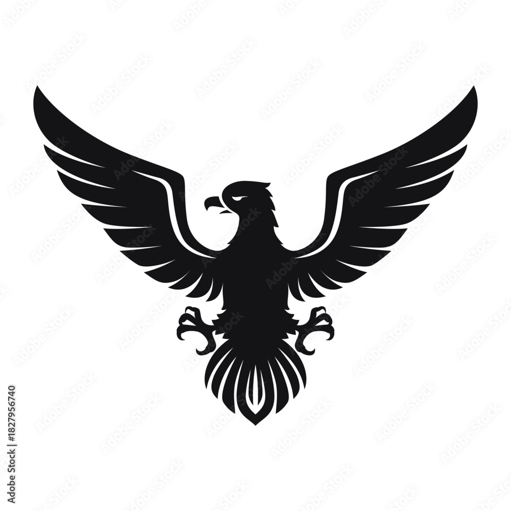 Obraz premium Vector depiction of a heraldic eagle with spread wings showcasing strength and majesty in a bold design