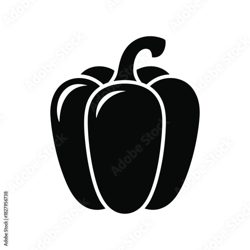Simple black silhouette of a bell pepper on a white background