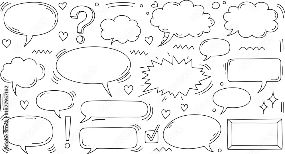 Obraz premium Hand drawn speech bubbles and thought bubbles collection in black and white