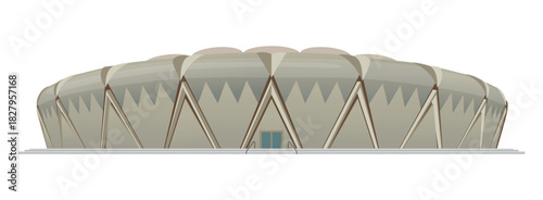 Vector depiction of a modern sports stadium facade showcasing architectural design and structure from an exterior viewpoint
