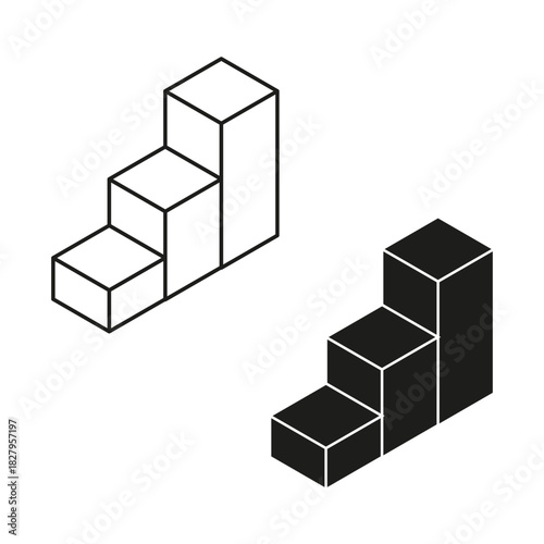 Isometric stair graph. Business growth symbol. Three step Vector. Success hierarchy element.