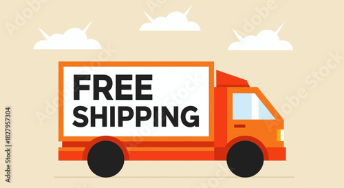 Illustration of an orange delivery truck advertising free shipping service
