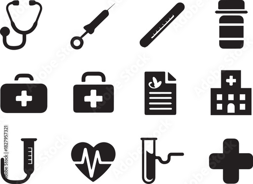 Medical and surgical intruments Illustrator Artwork Black & white