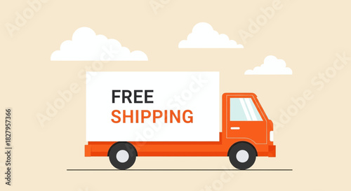 Illustration of an orange delivery truck with free shipping advertisement