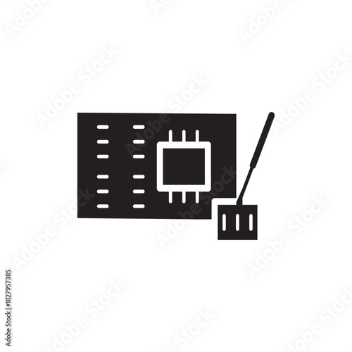 Solid-fill vector icon for Cyber Physical System (CPS), showing a circuit board with a chip and tool, symbolizing hardware integration, embedded computing, IIoT, and technical infrastructure.