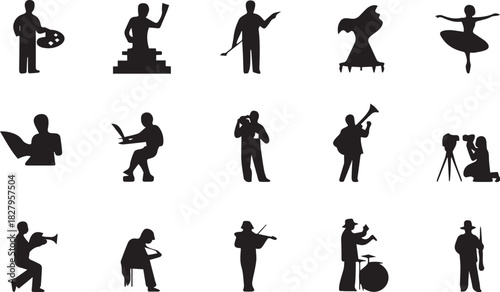 Musician Playing Musical Intrument SIlhouette Illustrator Artwork