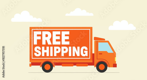 Illustration of an orange delivery truck advertising free shipping service
