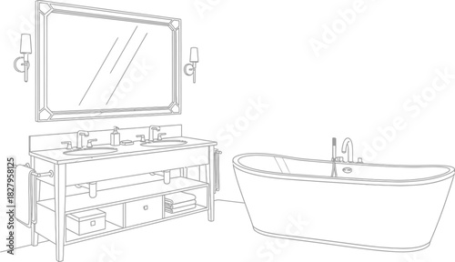 Elegant bathroom interior design featuring a double vanity and a freestanding tub