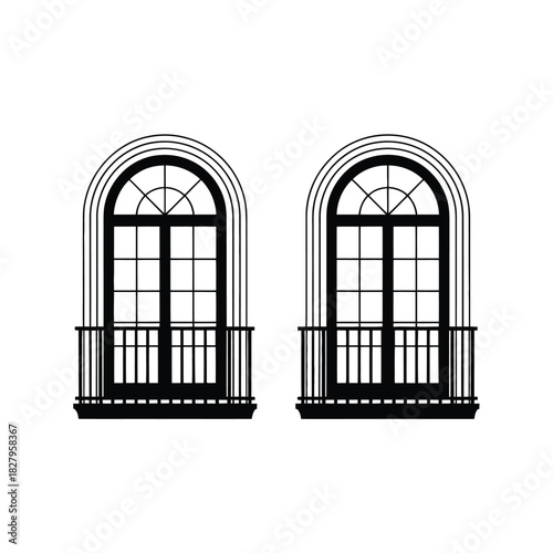 Elegant arched windows with ornate balconies offer a glimpse into timeless architectural beauty.