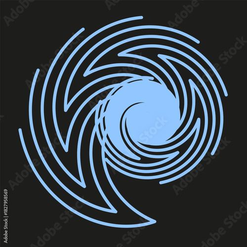 Abstract cyclone swirl. Blue line vortex. Dynamic element Vector. Dark background motion.