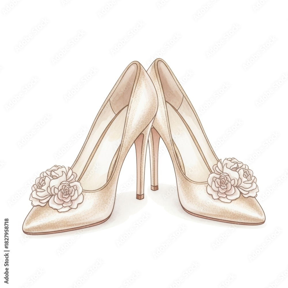 Obraz premium Elegant beige high heels adorned with delicate floral embellishments for