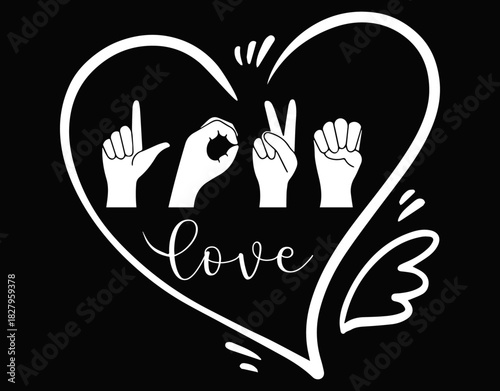Love Sign Language Heart ASL Valentine's Day Gift - printable editable vector art file.
