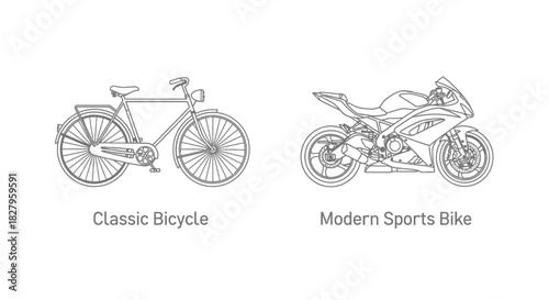A comparison of a classic bicycle and a modern sports motorcycle design