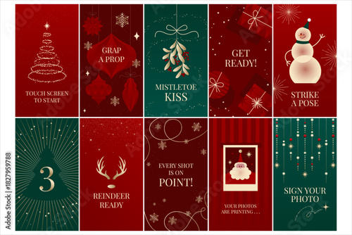 Christmas Banner Poster Vertical Social Media Story Post Template in Festive Red Green & Gold