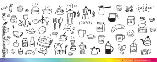 Food doodles,Foods doodles hand drawn sketchy vector symbols and objects