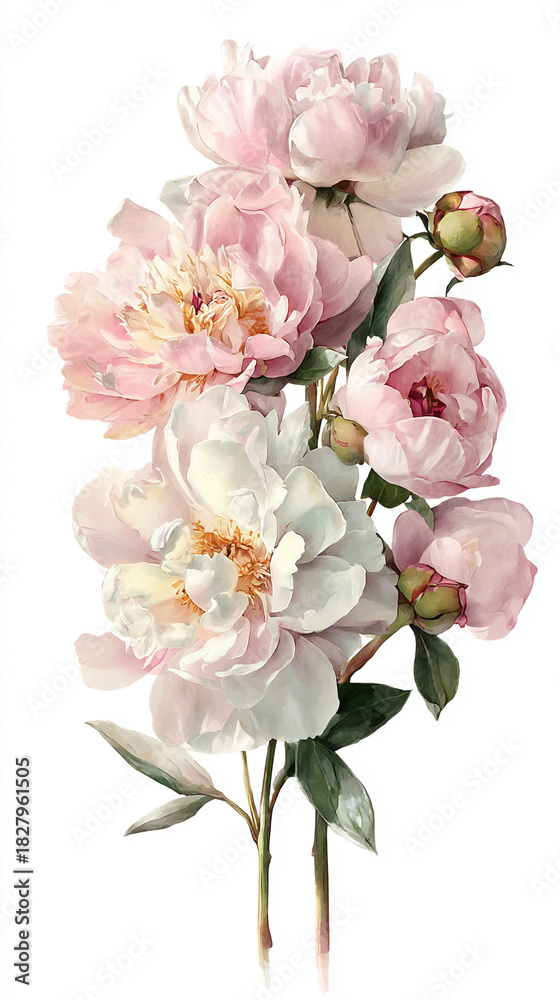 Naklejka premium Colorful peonies in soft shades blooming in spring, capturing nature's beauty and elegance
