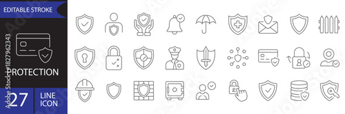 Protection Line Icon Set Security Concept