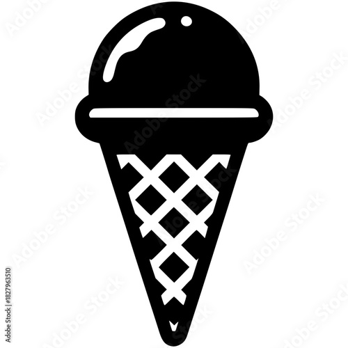 Ice Cream Cone Silhouette: A crisp black and white silhouette of a delectable ice cream cone, a timeless emblem of summer joy and sweet cravings.