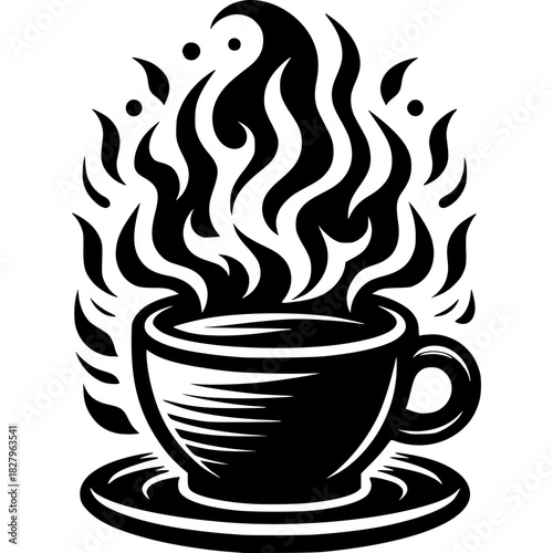 The Essence of Aromatic Coffee: An illustration of a steaming cup of coffee that exudes warmth and comfort. Evokes a sense of energy and serenity.