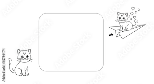 A logic or drawing puzzle for kids where a cat needs to find its way to a paper airplane, presented as a coloring page.