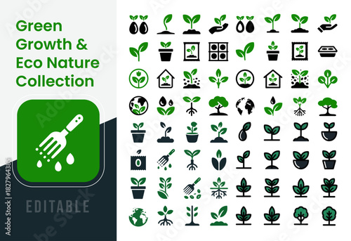 Green growth and eco nature collection of vector icons for design projects