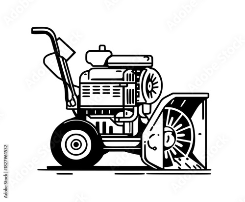 Classic Snow Blower Machine Black White | Clean, isolated vector art for creative projects.