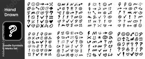 Hand drawn alien alphabet or mysterious symbols with question mark icon