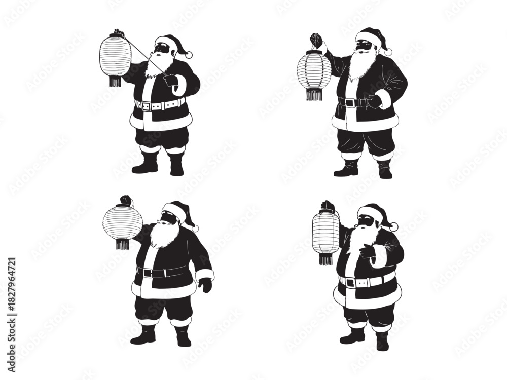 Fototapeta premium Santa claus holding lantern silhouette collection vector graphic.