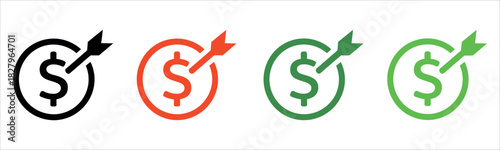Targeted investment strategy with dollar icons hitting the mark, showing financial success, growth, and achieving goals in business and investment returns.