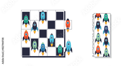 Educational logic puzzle for children with colorful rockets on a grid, a fun brain teaser game for developing thinking skills.