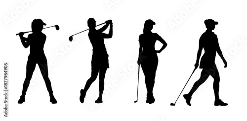 Woman golf player set - vector illustration