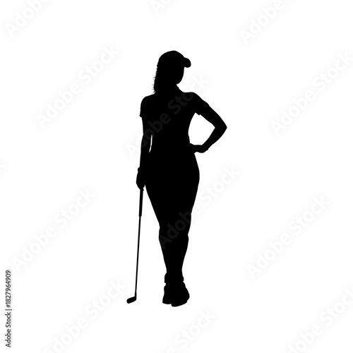  Woman golf player silhouette vector illustration