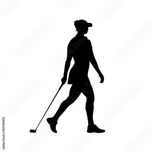  Woman golf player silhouette vector illustration