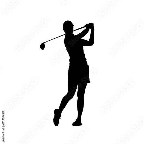  Woman golf player silhouette vector illustration
