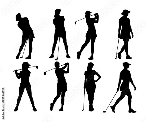 Woman golf player set - vector illustration