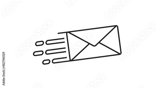 Simple line icon of a speeding envelope with motion trails. Vector symbol for fast mail, express delivery, or sending an email message
