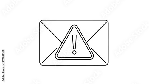 Single outline icon representing a spam alert or dangerous email. Vector illustration of a warning sign on an envelope for online security concepts