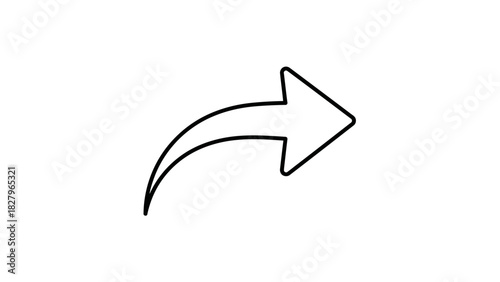 Vector single line icon of a curved arrow pointing to the right. Share symbol or forward button design element for navigation. Isolated graphic illustration