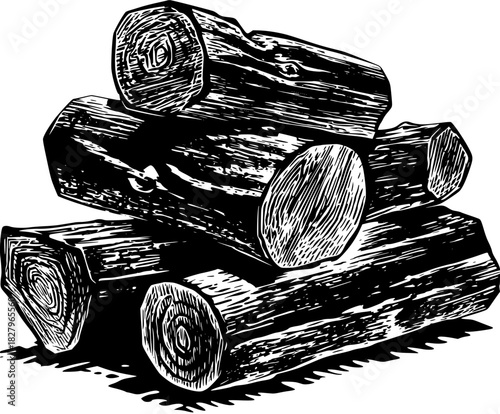 Whispers Wild: Black White Illustration Firewood | Clean, isolated vector art for creative projects.