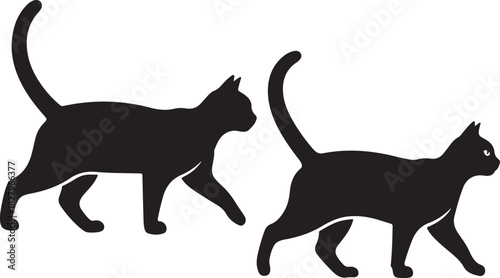 Silhouette illustration of two cats walking elegantly on a white background