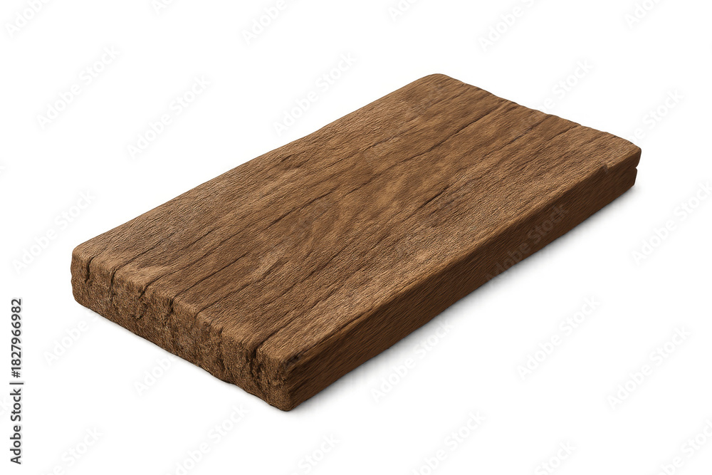 Fototapeta premium Old wooden board with rustic texture and weathered appearance, featuring natural brown grains, isolated on transparent background