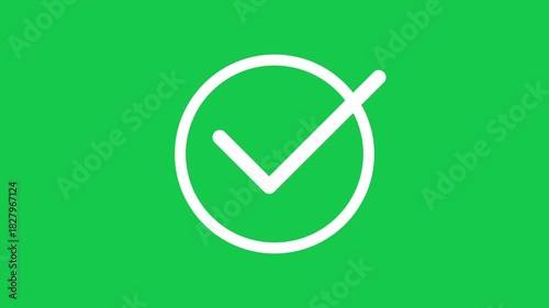 Tick mark animation on green background . Approved symbol animation on circle