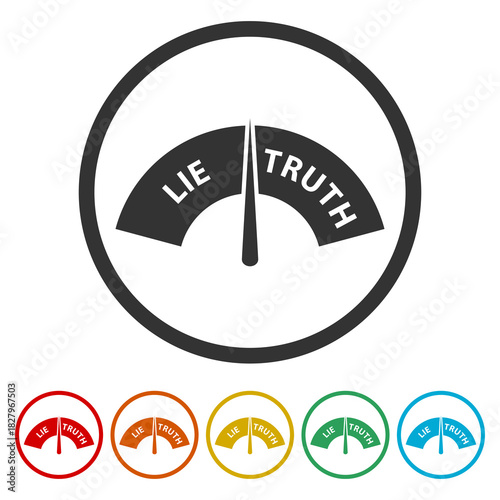 Truth and lie indicator icon. Set icons in color circle buttons