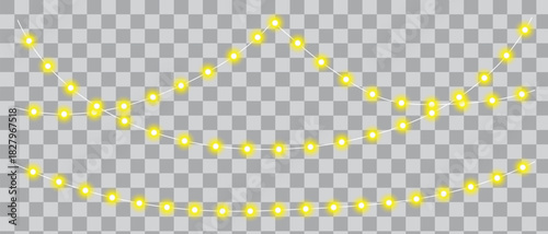 Yellow Glowing String Lights on Transparent Background