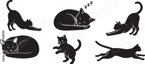 Collection of Black Cat Silhouettes in Various Poses and Activities