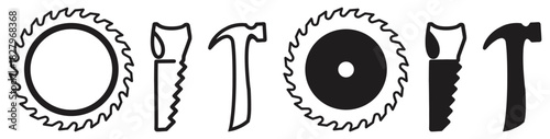 Hand Tool Silhouette and Circular Saw Icons.
