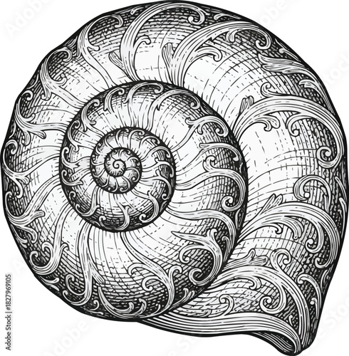 Elegant vintage seashell drawing for design projects